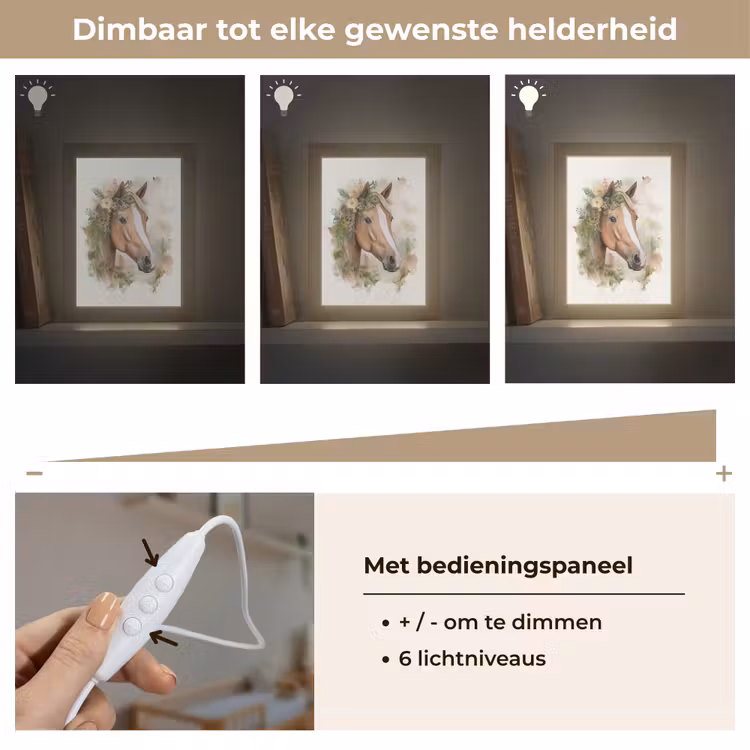 Paard - Bloemen - Natuur - Waterverf - Dieren Light Box met kabel klein -USP_dimbaarNL