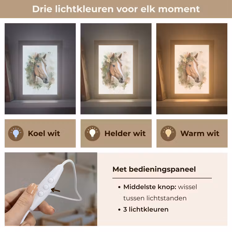 Paard - Bloemen - Natuur - Waterverf - Dieren Light Box met kabel klein -USP_lichtkleurNL