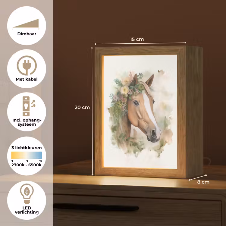 Paard - Bloemen - Natuur - Waterverf - Dieren Light Box met kabel klein -USP_NL