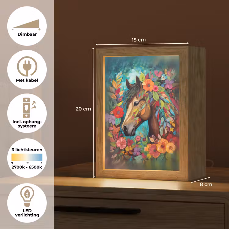 Paard - Bloemen - Schilderij - Natuur - Verf Light Box met kabel klein -USP_NL