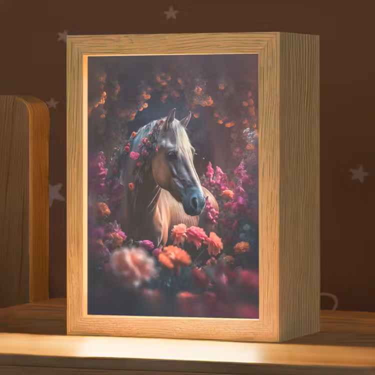 Paard - Bloemen - Paars - Oranje - Dieren Light Box met kabel klein -zzz_3d_website