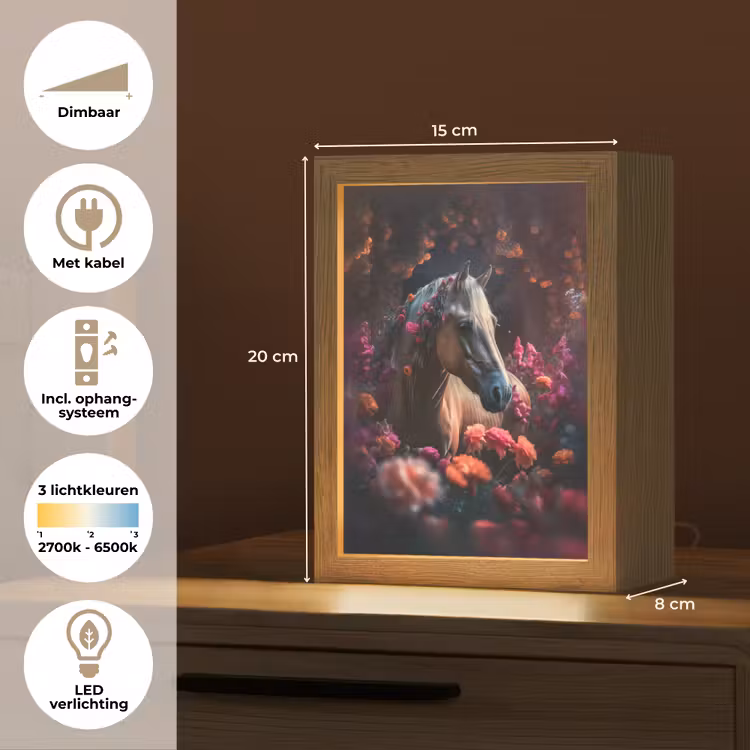 Paard - Bloemen - Paars - Oranje - Dieren Light Box met kabel klein -USP_NL