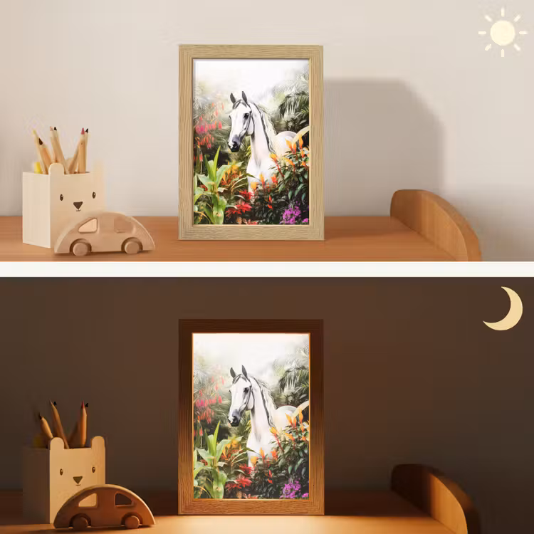 Paard - Wit - Bos - Bloemen - Planten Light Box met kabel klein -sfeer3_kind