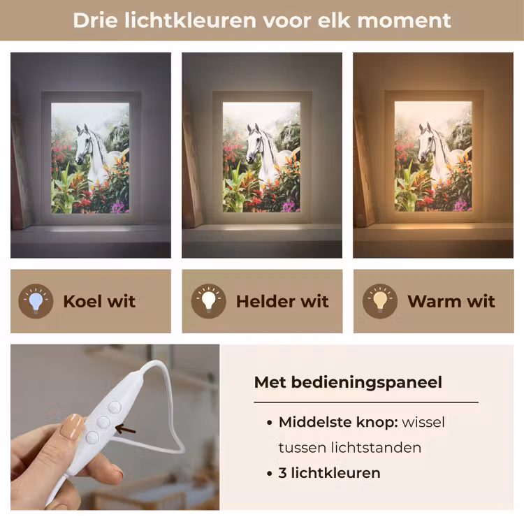 Paard - Wit - Bos - Bloemen - Planten Light Box met kabel klein -USP_lichtkleurNL