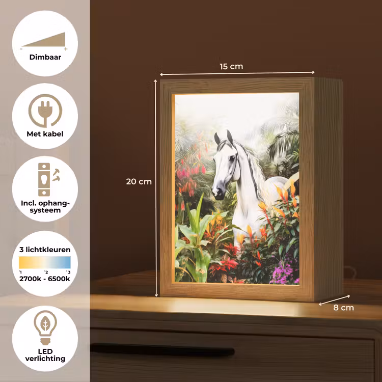 Paard - Wit - Bos - Bloemen - Planten Light Box met kabel klein -USP_NL