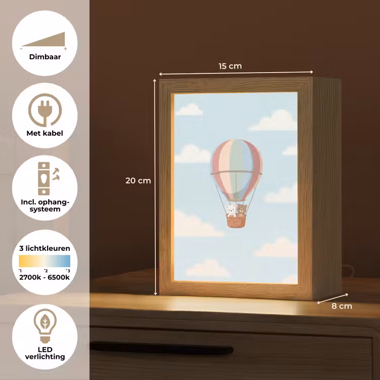Luchtballon - Beren - Pastel Light Box met kabel (Kinderlampje) klein -USP_NL