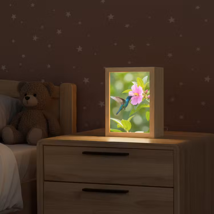 Kolibrie - Bloem - Natuur - Groen Light Box met kabel (Kinderlampje) klein -sfeer1_kind