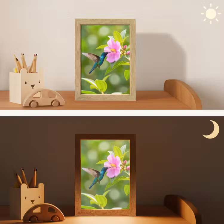 Kolibrie - Bloem - Natuur - Groen Light Box met kabel (Kinderlampje) klein -sfeer3_kind