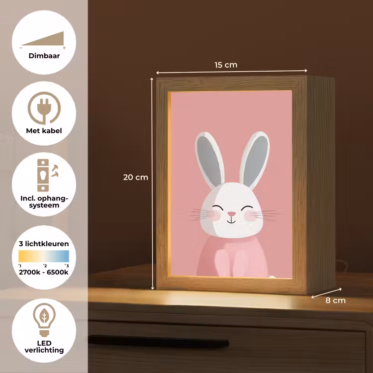 Illustratie - Konijn - Roze - Minimalistisch Light Box met kabel klein -USP_NL