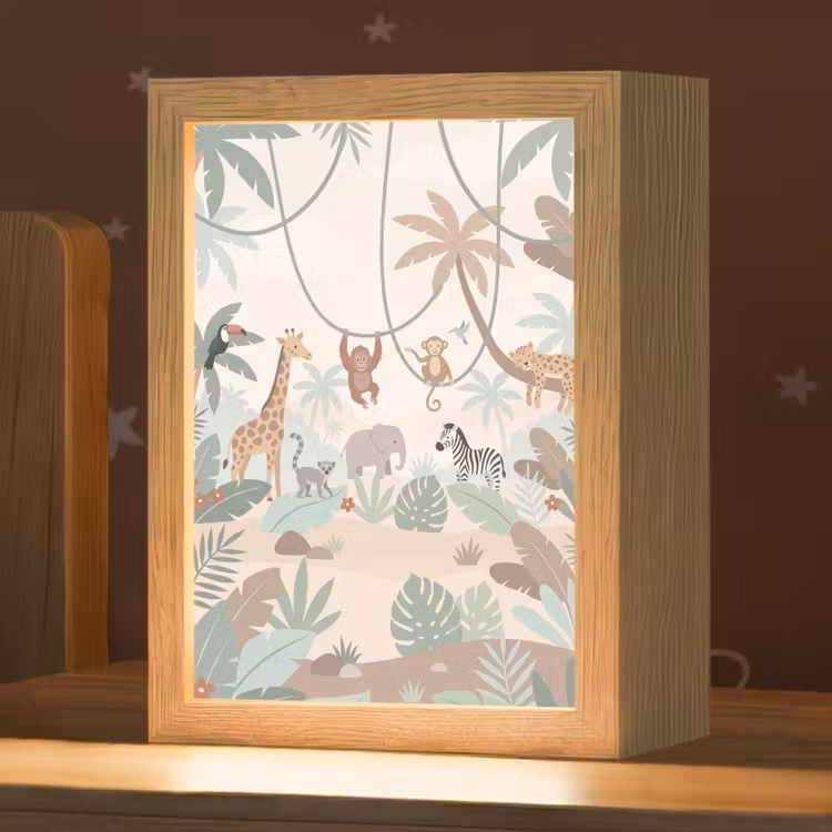 Jungle - Dieren - Groen Light Box met kabel (Kinderlampje) klein -zzz_3d_website