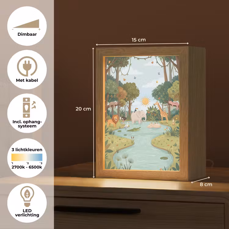 Jungle - Oase - Dieren - Kleurrijk Light Box met kabel (Kinderlampje) klein -USP_NL