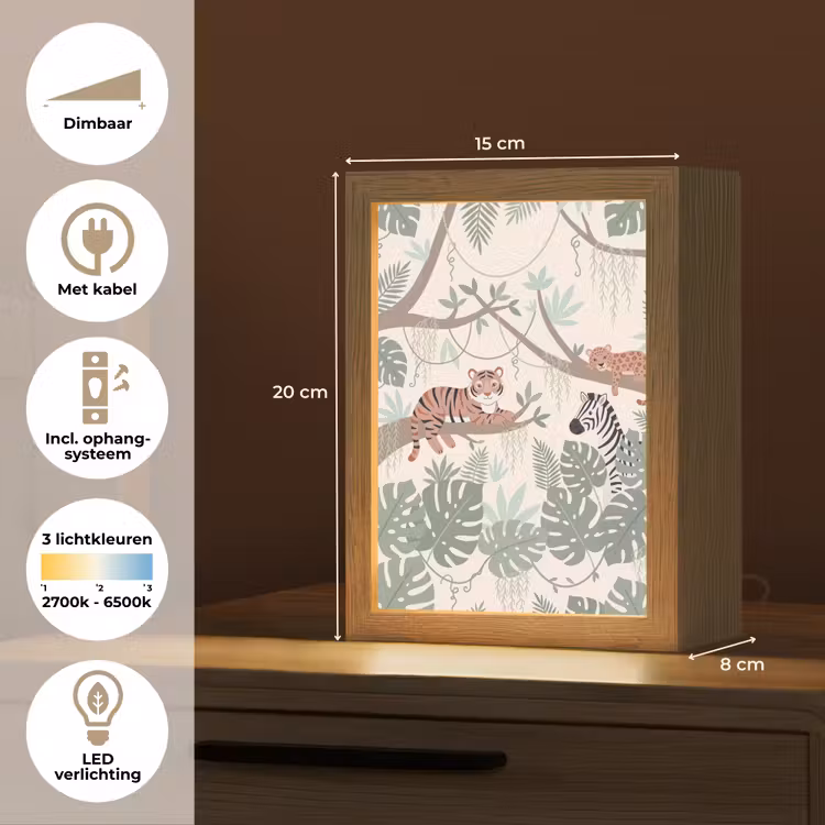 Jungle - Rustiek - Pastel Light Box met kabel (Kinderlampje) klein -USP_NL