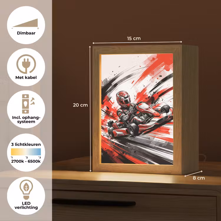 Kart - Coureur - Snelheid - Rood Light Box met kabel (Kinderlampje) klein -USP_NL