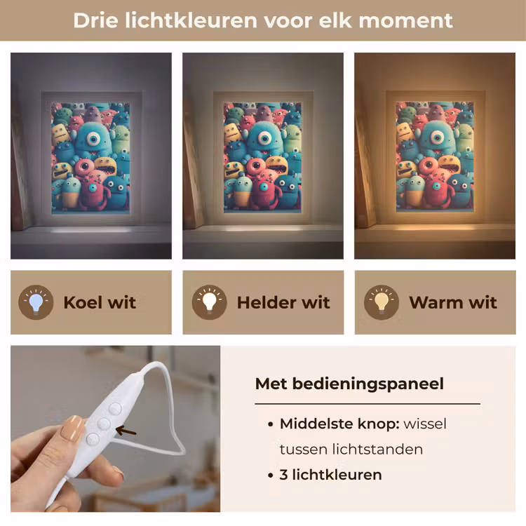 Kids - Monster - Regenboog - Design - Meiden - Jongens Light Box met kabel klein -USP_lichtkleurNL