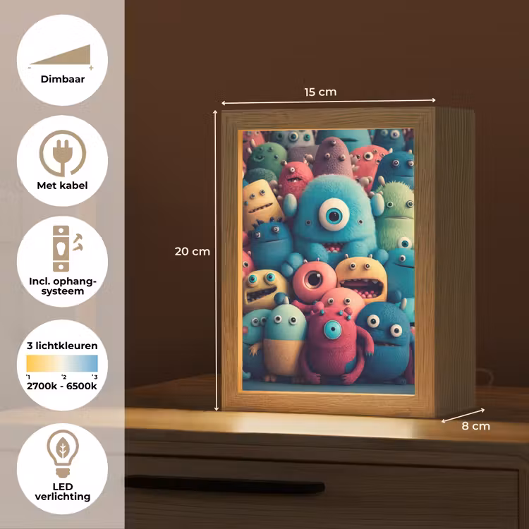 Kids - Monster - Regenboog - Design - Meiden - Jongens Light Box met kabel klein -USP_NL