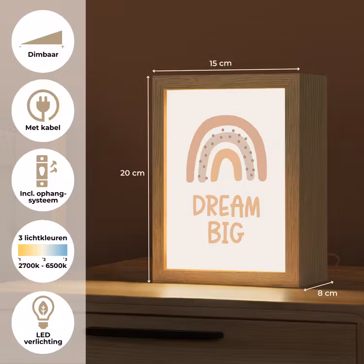 Kinderen - Regenboog - Pastel - Quote - Dream Big Light Box met kabel klein -USP_NL