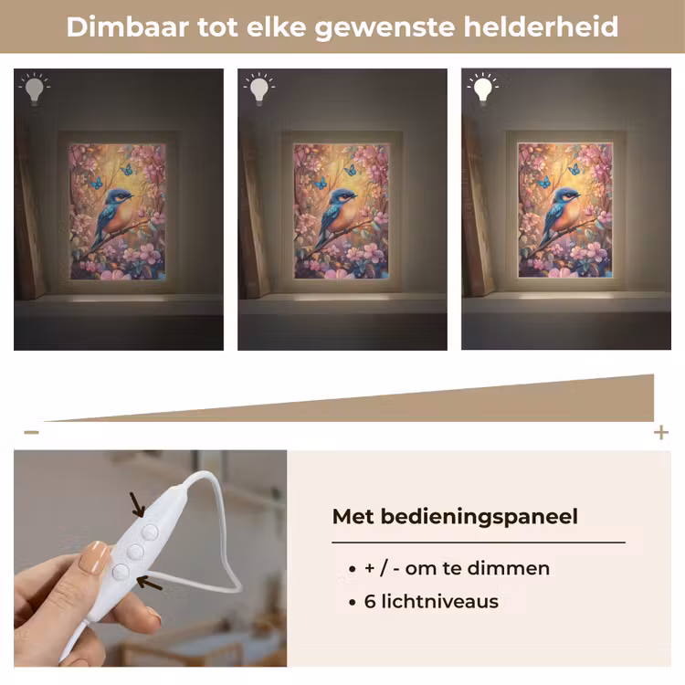 IJsvogel - Sprookjesbos - Roze - Bloemen Light Box met kabel klein -USP_dimbaarNL