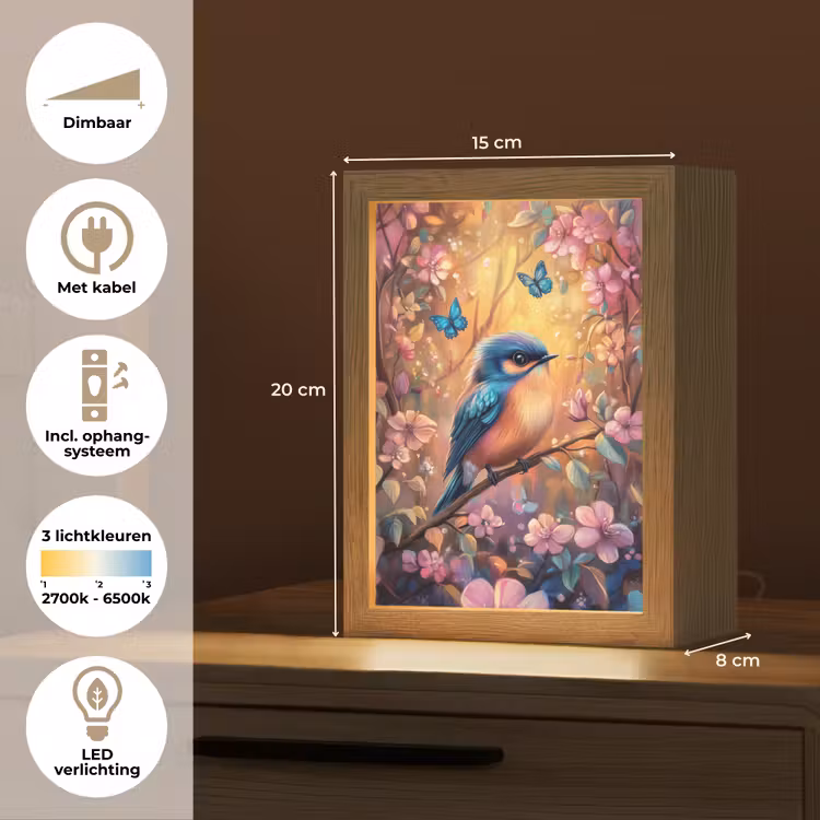 IJsvogel - Sprookjesbos - Roze - Bloemen Light Box met kabel klein -USP_NL