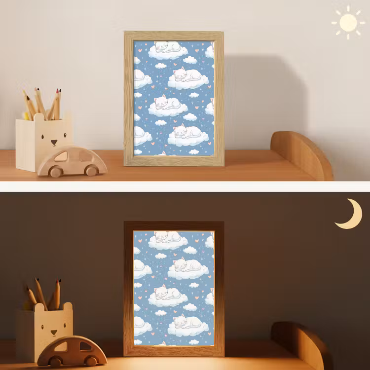 Kitten - Wolken - Blauw Light Box met kabel (Kinderlampje) klein 904 -sfeer3_kind