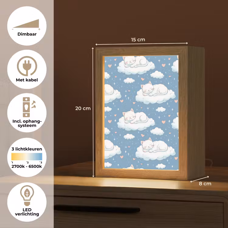 Kitten - Wolken - Blauw Light Box met kabel (Kinderlampje) klein 904 -USP_NL