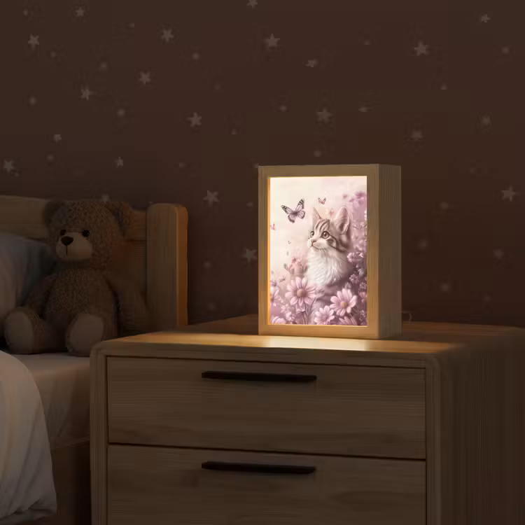 Kitten - Bloemen - Vlinders - Paars Light Box met kabel klein -sfeer1_kind