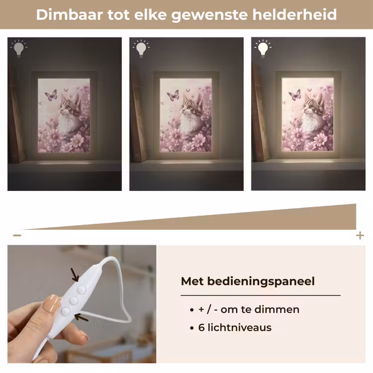 Kitten - Bloemen - Vlinders - Paars Light Box met kabel klein -USP_dimbaarNL