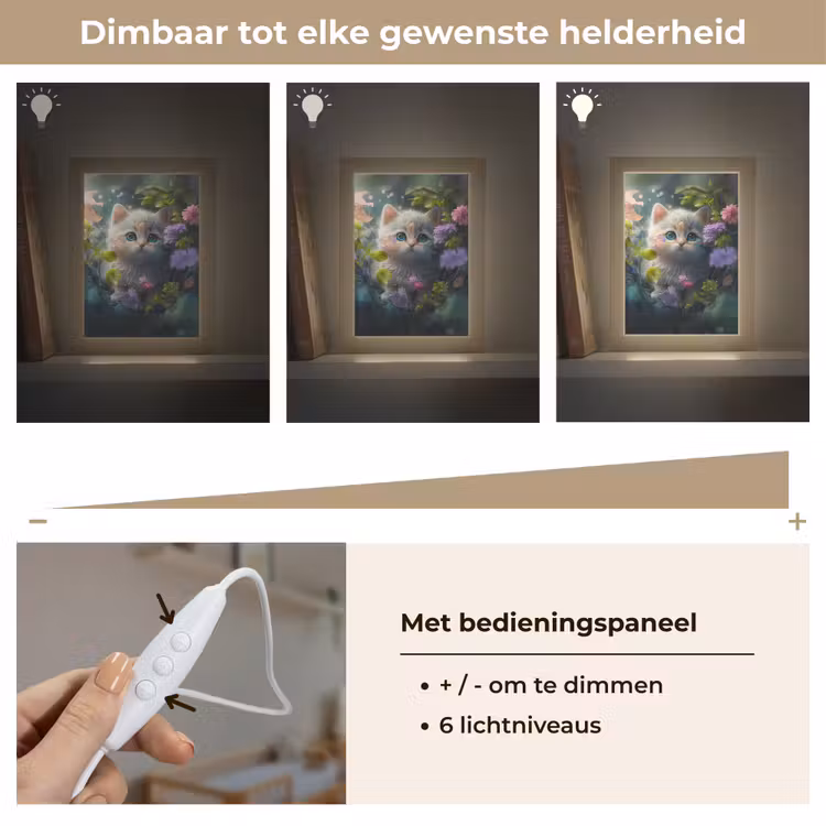 Kitten - Bloemen - Bos - Illustratie - Poes Light Box met kabel klein -USP_dimbaarNL