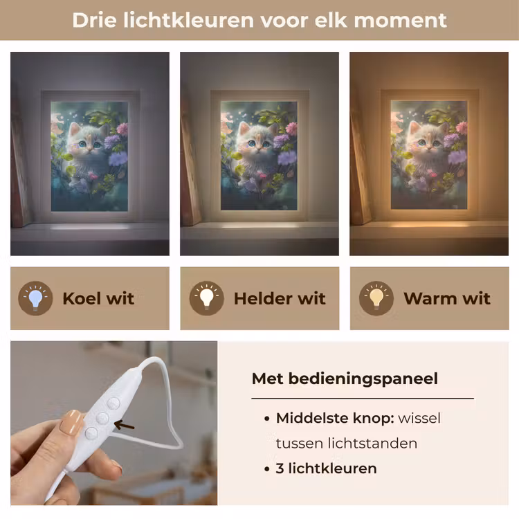 Kitten - Bloemen - Bos - Illustratie - Poes Light Box met kabel klein -USP_lichtkleurNL