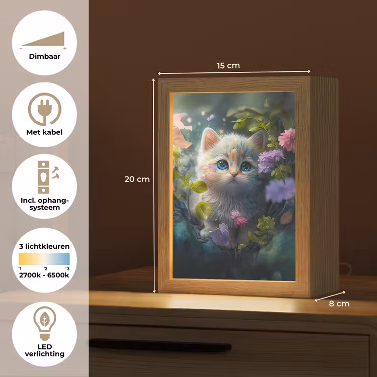 Kitten - Bloemen - Bos - Illustratie - Poes Light Box met kabel klein -USP_NL