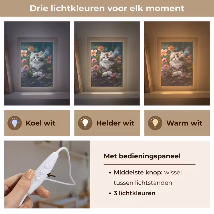 Kitten - Illustratie - Bloemen - Natuur - Kat Light Box met kabel klein -USP_lichtkleurNL