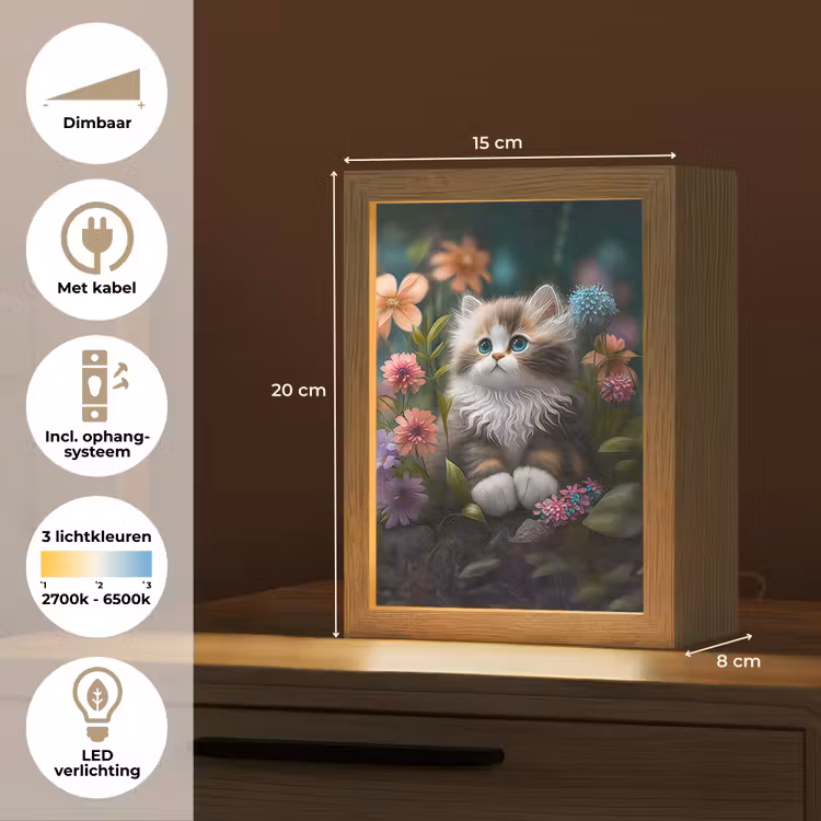 Kitten - Illustratie - Bloemen - Natuur - Kat Light Box met kabel klein -USP_NL