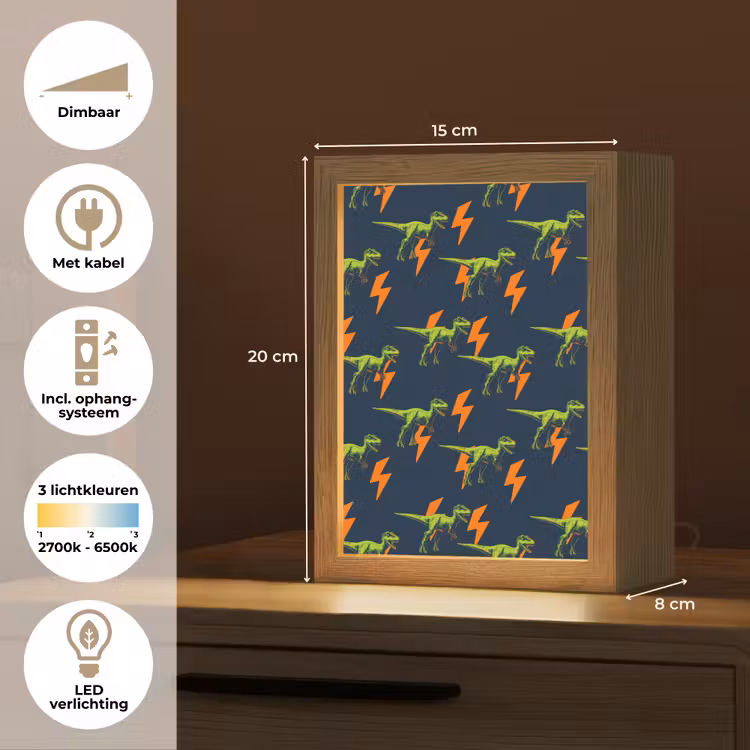 Bliksemschichten - Oranje - Dinosaurussen Light Box met kabel klein -USP_NL