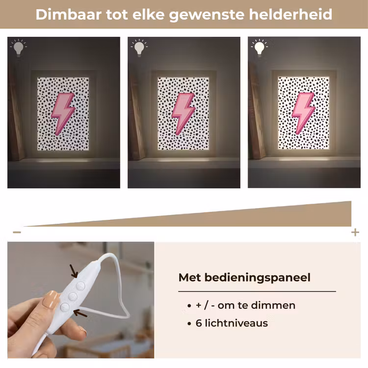 Bliksem - Roze - Stippen Light Box met kabel (Kinderlampje) klein -USP_dimbaarNL