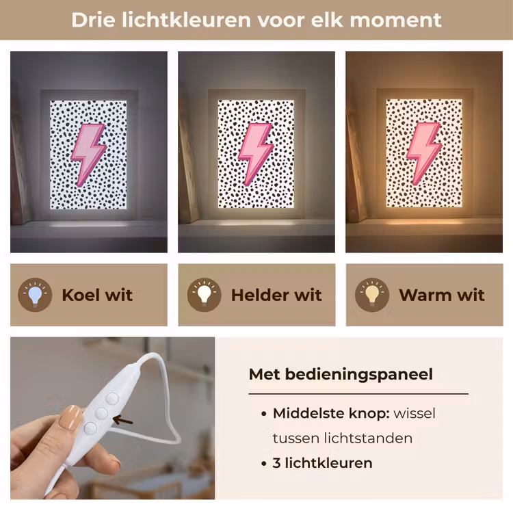 Bliksem - Roze - Stippen Light Box met kabel (Kinderlampje) klein -USP_lichtkleurNL