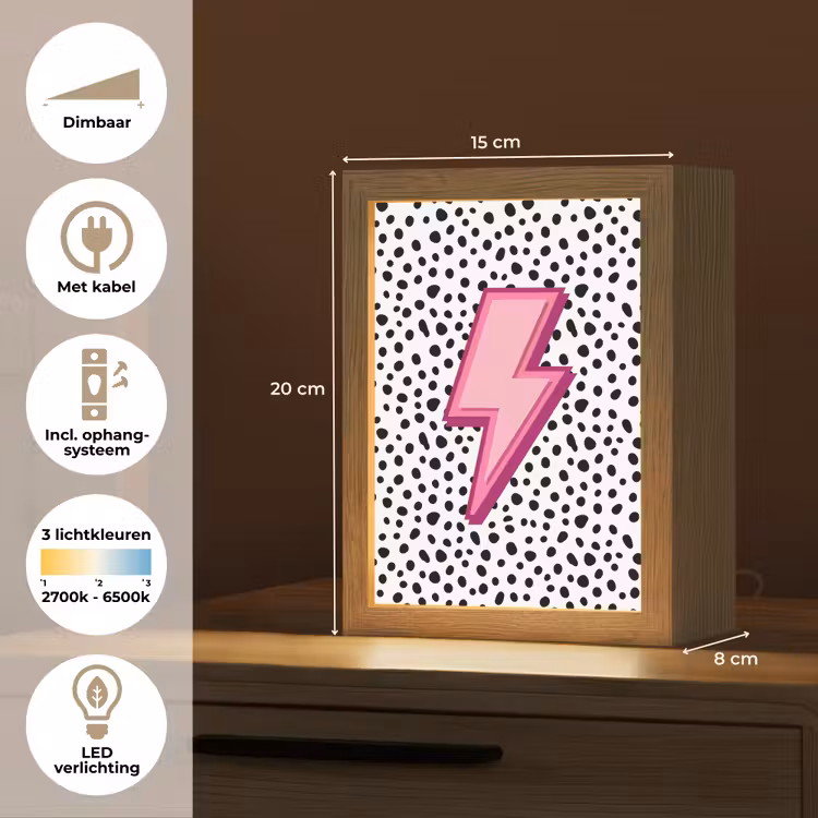 Bliksem - Roze - Stippen Light Box met kabel (Kinderlampje) klein -USP_NL