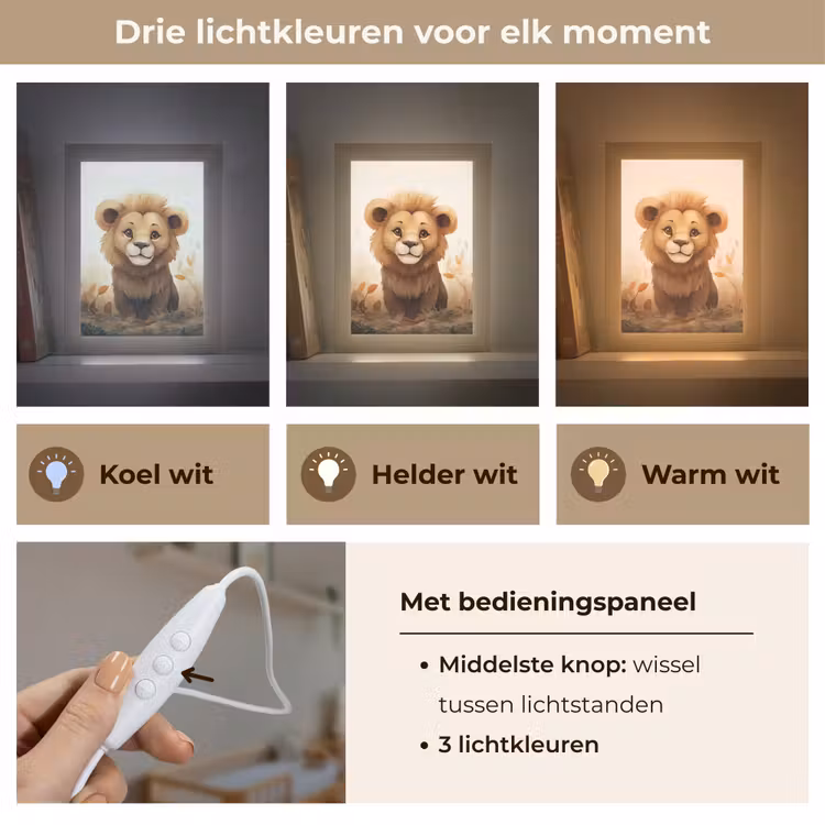 Leeuw - Dieren - Kinderen - Bruin - Meisje Light Box met kabel klein -USP_lichtkleurNL