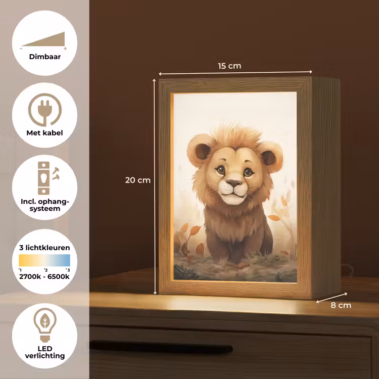 Leeuw - Dieren - Kinderen - Bruin - Meisje Light Box met kabel klein -USP_NL