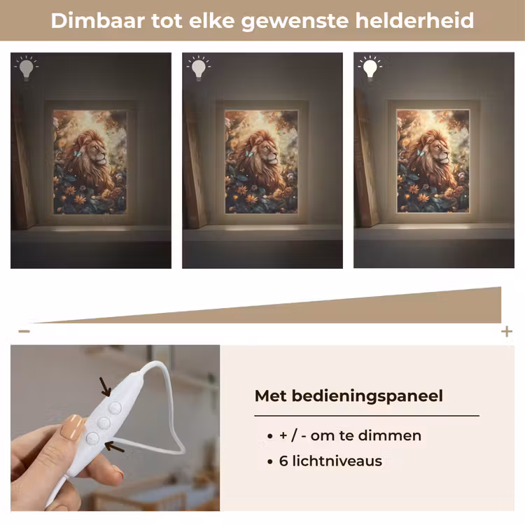 Leeuw - Dieren - Bloemen - Jungle Light Box met kabel klein -USP_dimbaarNL