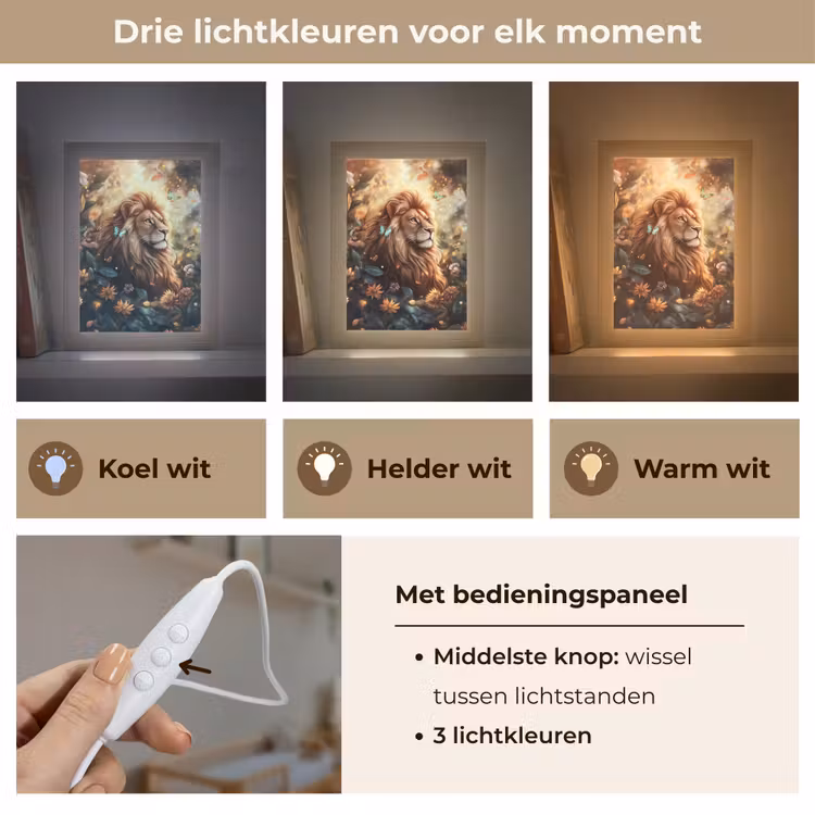 Leeuw - Dieren - Bloemen - Jungle Light Box met kabel klein -USP_lichtkleurNL