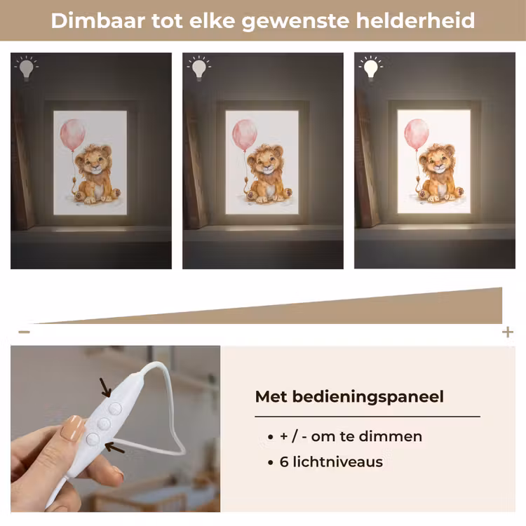 Leeuw - Baby dier - Dieren - Roze ballon Light Box met kabel klein -USP_dimbaarNL