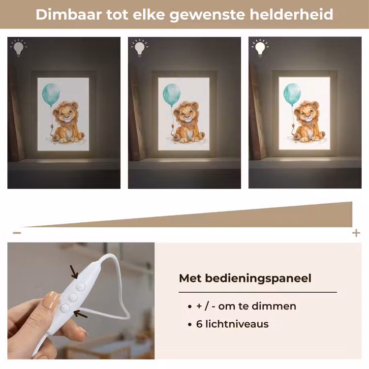 Leeuw - Baby dier - Blauwe ballon Light Box met kabel klein -USP_dimbaarNL