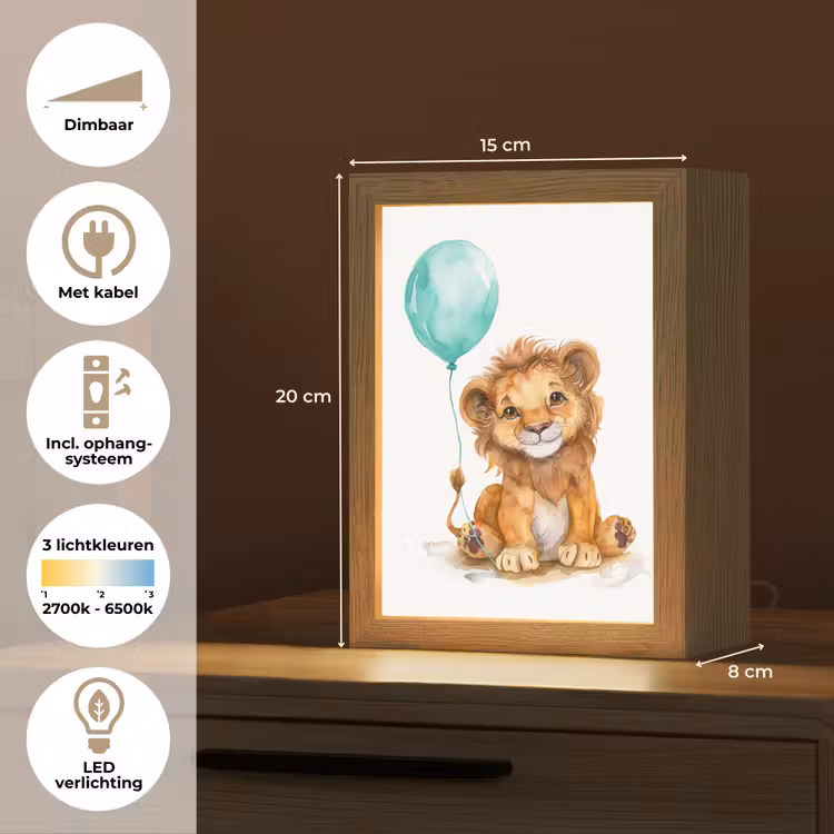 Leeuw - Baby dier - Blauwe ballon Light Box met kabel klein -USP_NL