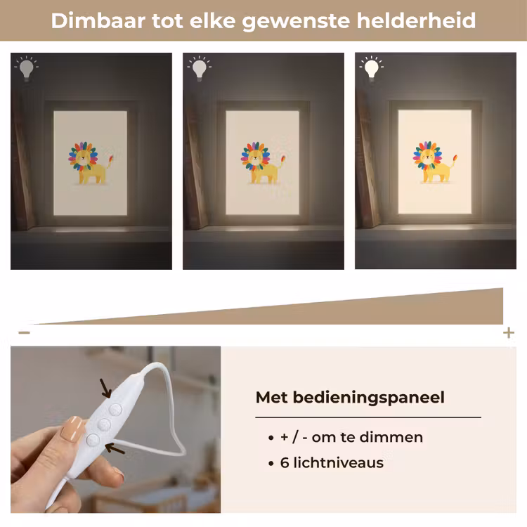 Leeuw - Kleurrijke manen - Beige Light Box met kabel klein -USP_dimbaarNL