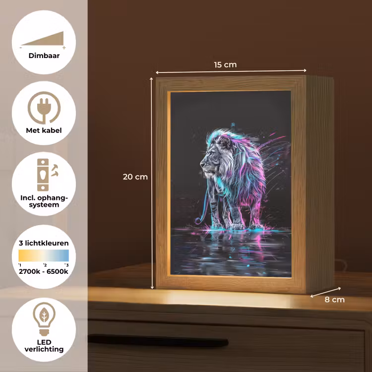Leeuw - Kleuren - Zwart - Dieren Light Box met kabel klein -USP_NL