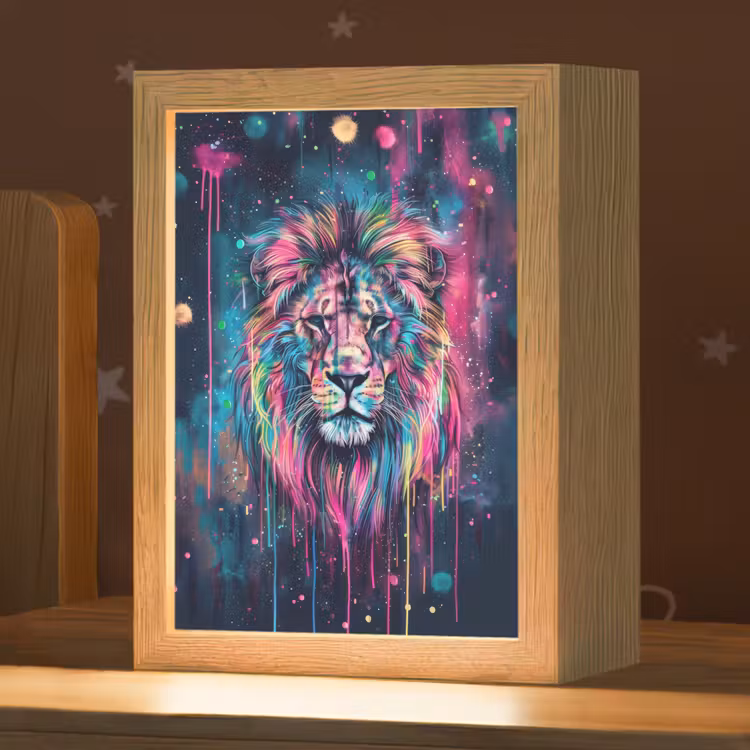 Leeuw - Verf - Kleurrijk - Zwart - Dieren Light Box met kabel klein -zzz_3d_website