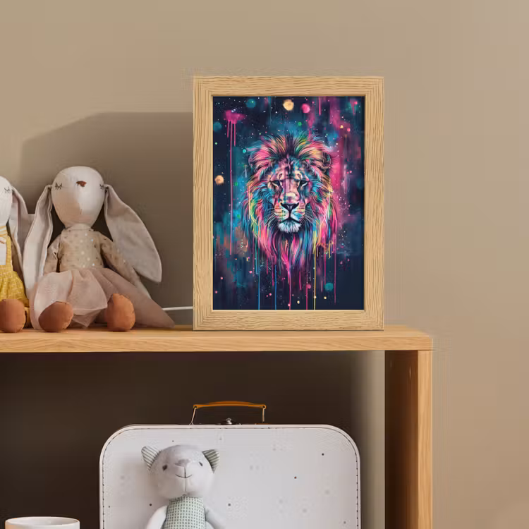 Leeuw - Verf - Kleurrijk - Zwart - Dieren Light Box met kabel klein -sfeer2_kind
