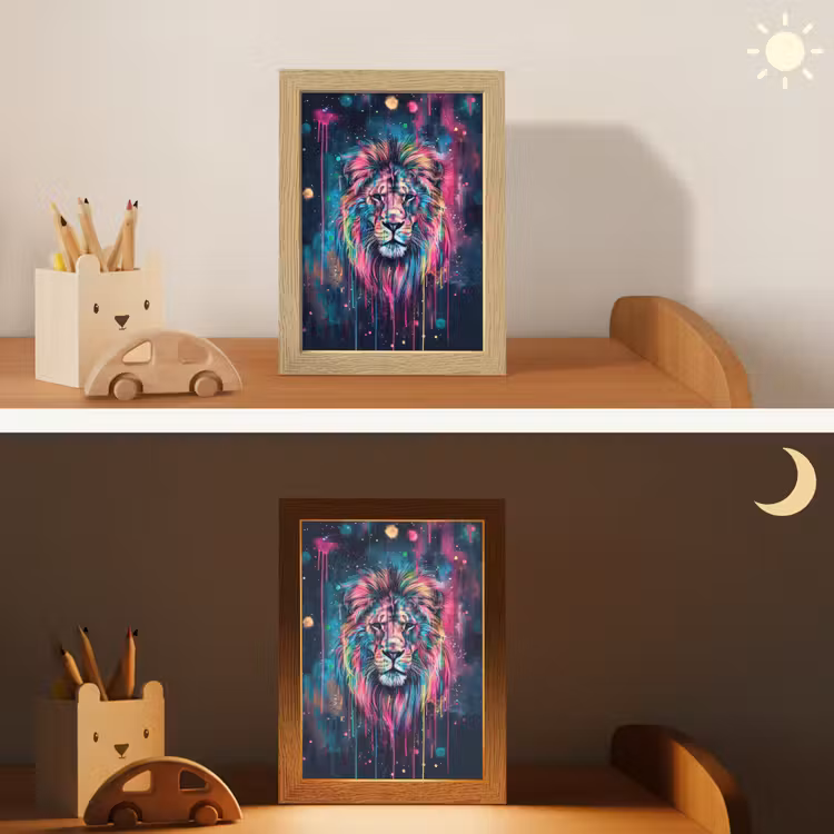 Leeuw - Verf - Kleurrijk - Zwart - Dieren Light Box met kabel klein -sfeer3_kind