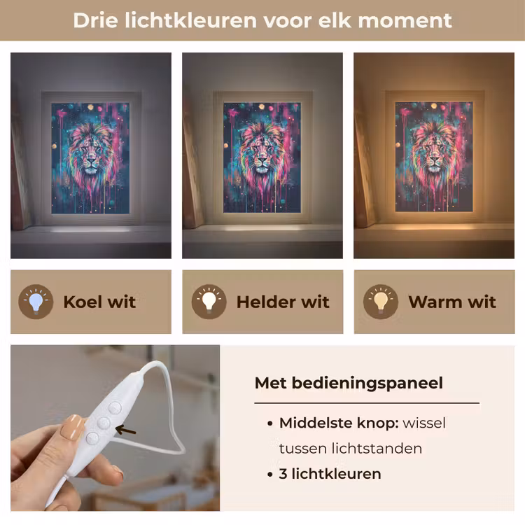 Leeuw - Verf - Kleurrijk - Zwart - Dieren Light Box met kabel klein -USP_lichtkleurNL