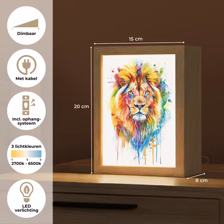 Leeuw - Verf - Kleurrijk - Wit - Dier Light Box met kabel klein -USP_NL