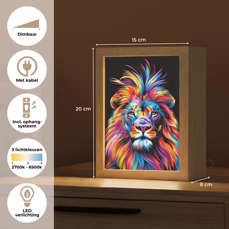 Leeuwen - Kleurrijk - Zwart - Dieren Light Box met kabel klein -USP_NL